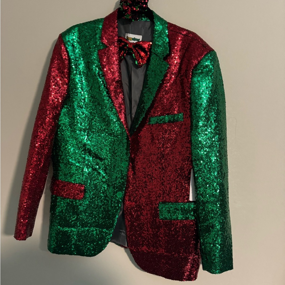 Men’s Tipsy Elves Christmas Suit Jacket Red and Green sequins 46R